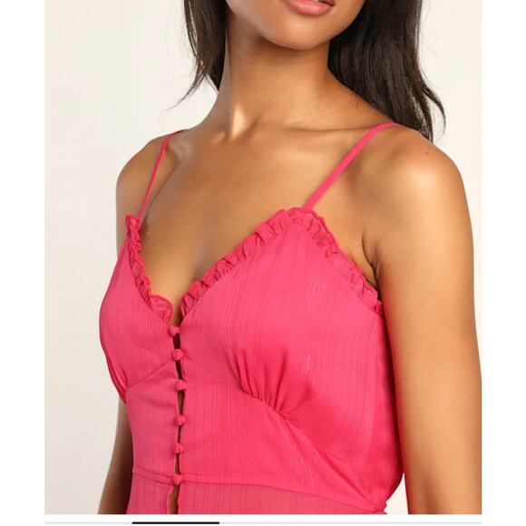 Lulu's NWT Set On You Hot Pink Lurex Tiered Midi Dress Size S - Picture 3 of 10